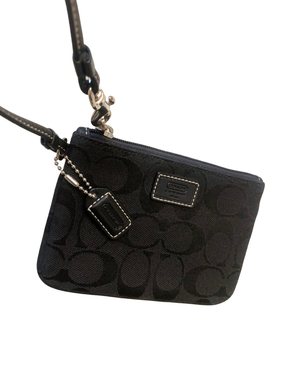 COACH Small Black Signature Canvas Wristlet Wallet Bag Minimal Preppy Classic - Picture 3 of 9